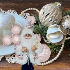 Santa Clause Pink 6” Christmas Ornament Plastic & Fabric